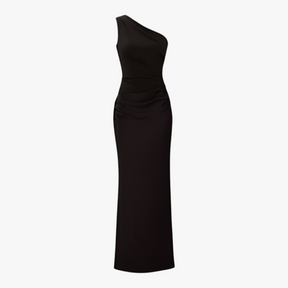 Jurken : Erica | Lange Jurk Dames met Schuine Schouder in Zwart van Pantino