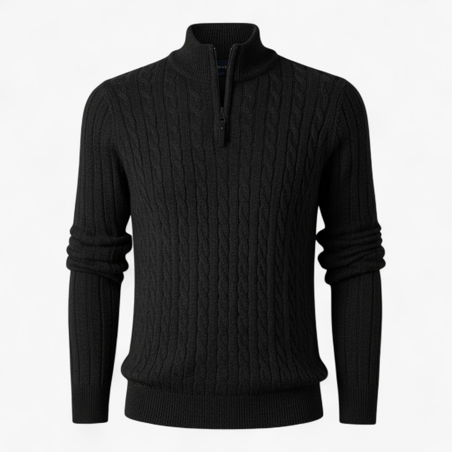 Herentruien : Thiago | Heren Half-Zip Trui van Luxe Wolmix in Zwart van Pantino