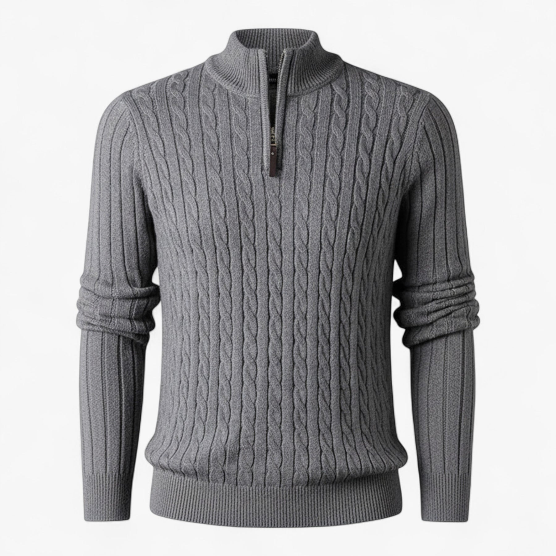 Herentruien : Thiago | Heren Half-Zip Trui van Luxe Wolmix in Grijs van Pantino