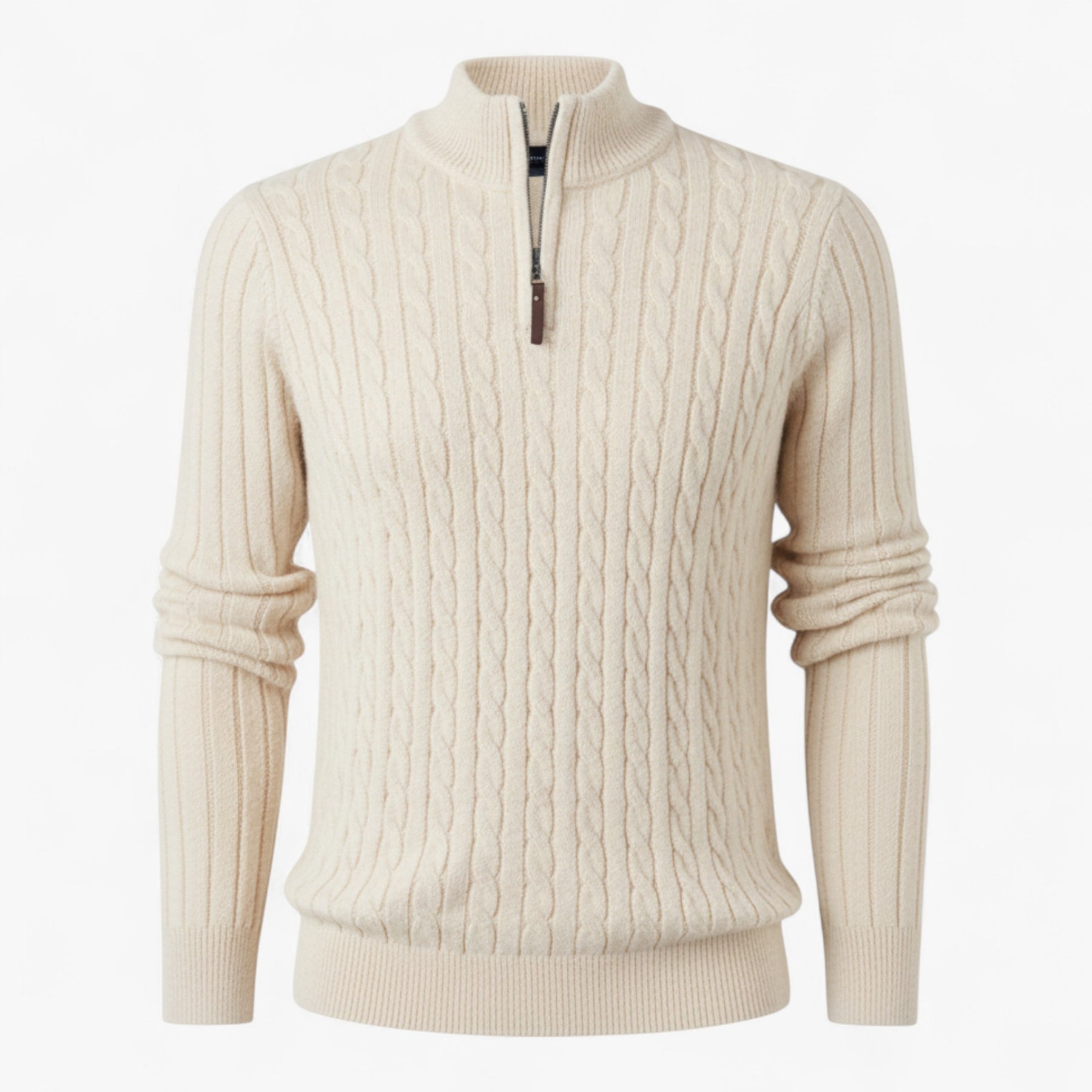 Herentruien : Thiago | Heren Half-Zip Trui van Luxe Wolmix in Abrikoos van Pantino