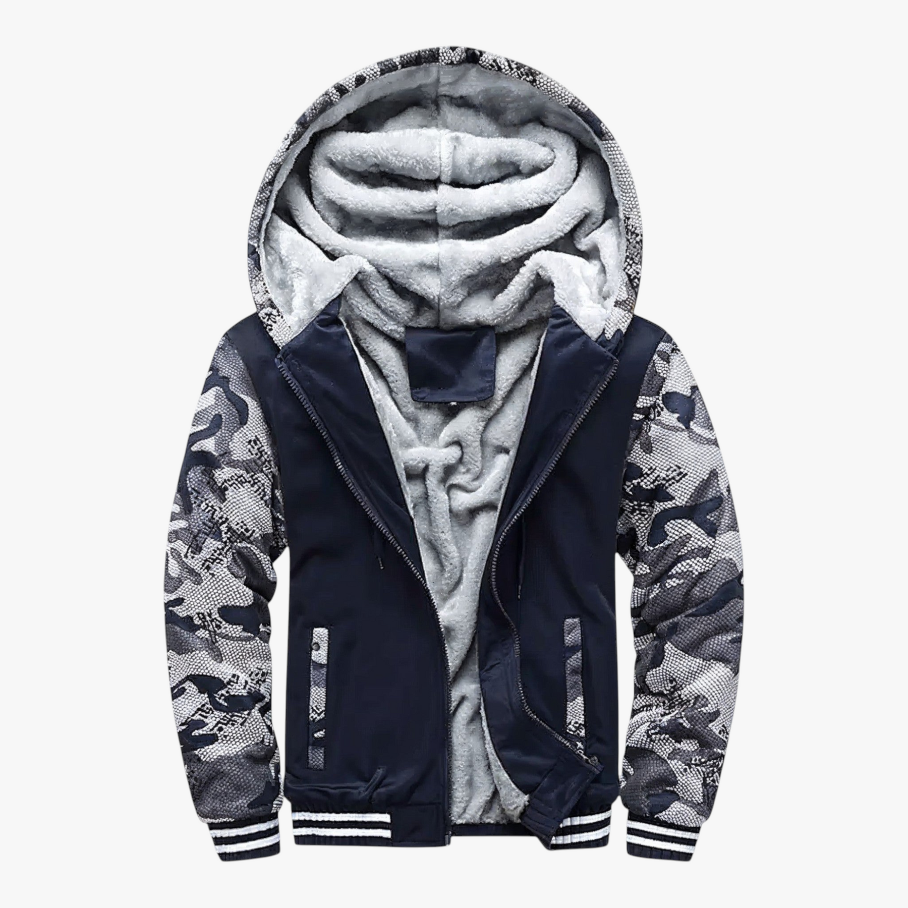 Heren Fleece Jassen : Nico | Heren Fleecejack met Capuchon voor Koud Weer in Marineblauw van Pantino