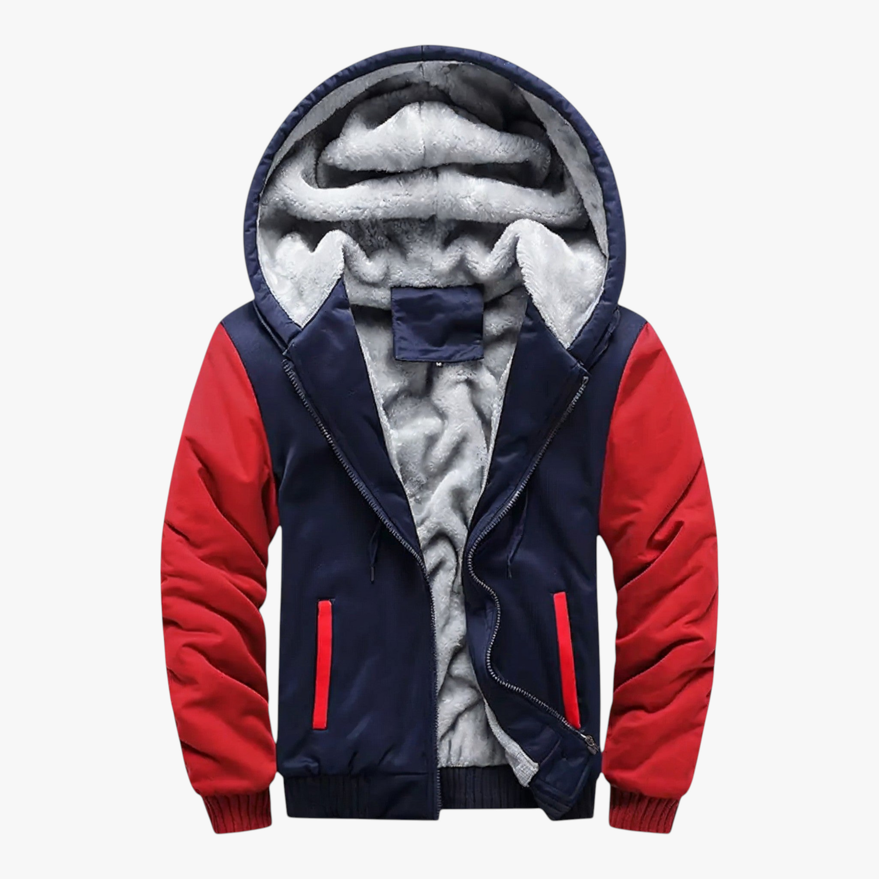 Heren Fleece Jassen : Nico | Heren Fleecejack met Capuchon voor Koud Weer in Marineblauw Rood van Pantino