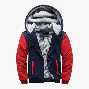 Heren Fleece Jassen : Nico | Heren Fleecejack met Capuchon voor Koud Weer in Marineblauw Rood van Pantino