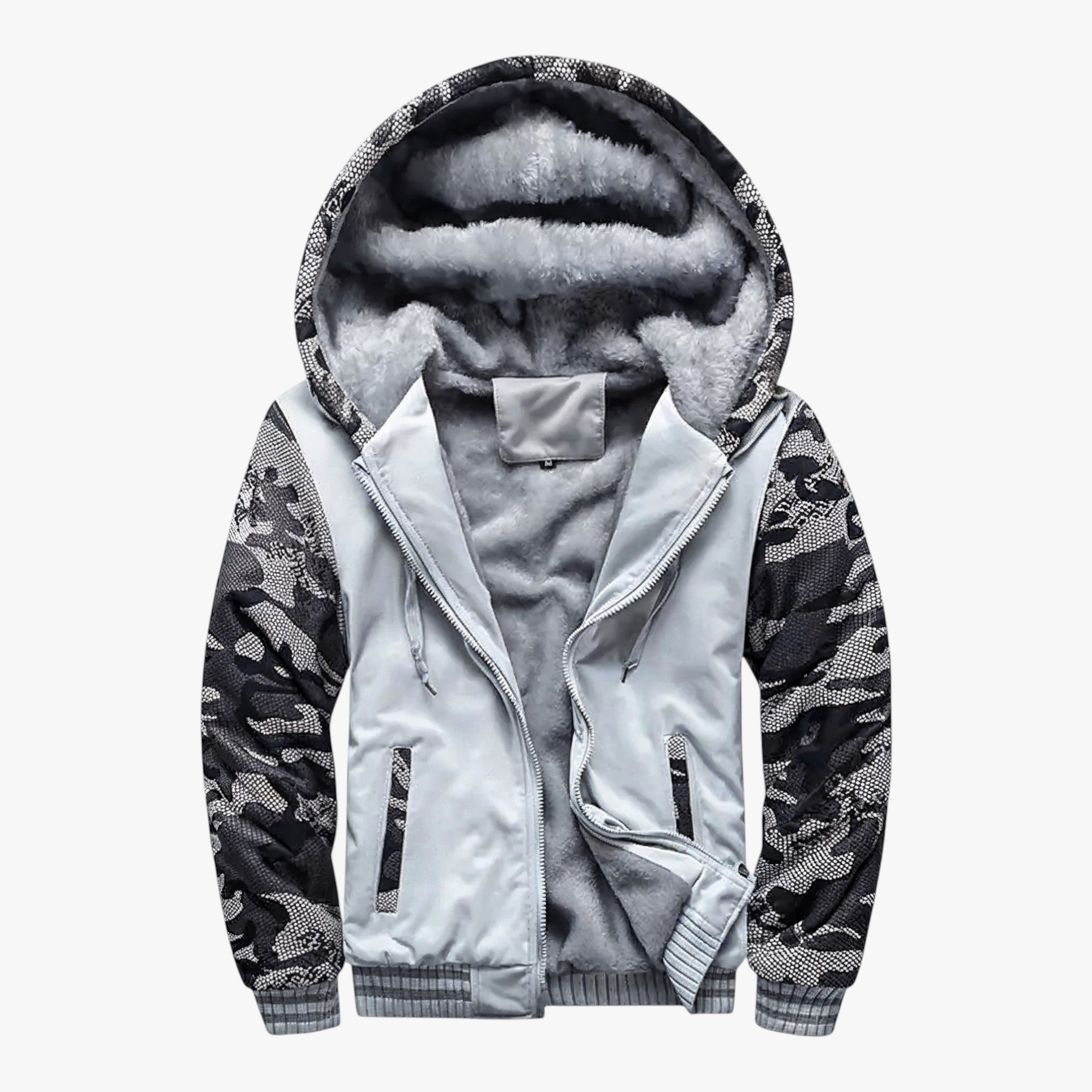 Heren Fleece Jassen : Nico | Heren Fleecejack met Capuchon voor Koud Weer in Lichtgrijs van Pantino