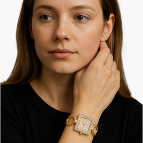 Horloges : Gouden Dameshorloge met Elegant Design - Zwart Glanzend in van Pantino