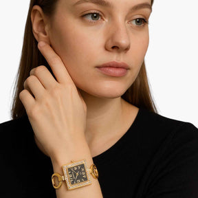Horloges : Gouden Dameshorloge met Elegant Design - Zwart Glanzend in van Pantino
