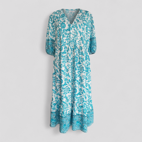 Women Set : Micola | Dames Elegante Zomerjurk met Bloemenprint in Lichtblauw van Pantino