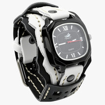 Watches : Alden | Groot Vierkant Herenhorloge met Lederen Band in Wit Zwart van Pantino