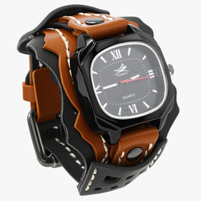 Watches : Alden | Groot Vierkant Herenhorloge met Lederen Band in Bruin Zwart van Pantino