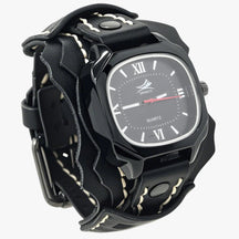 Watches : Alden | Groot Vierkant Herenhorloge met Lederen Band in Zwart van Pantino