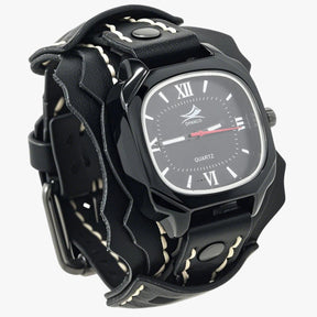 Watches : Alden | Groot Vierkant Herenhorloge met Lederen Band in Zwart van Pantino