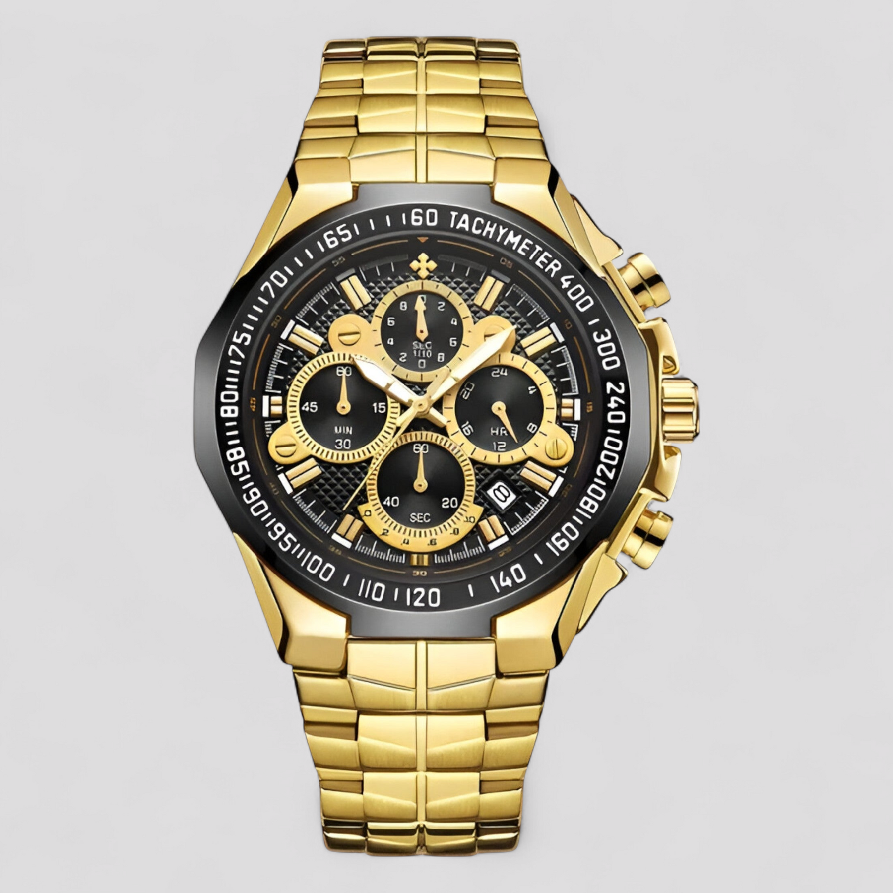 watches : Lucien | Militair chronograafhorloge van staal in zwart goud van Pantinoshop