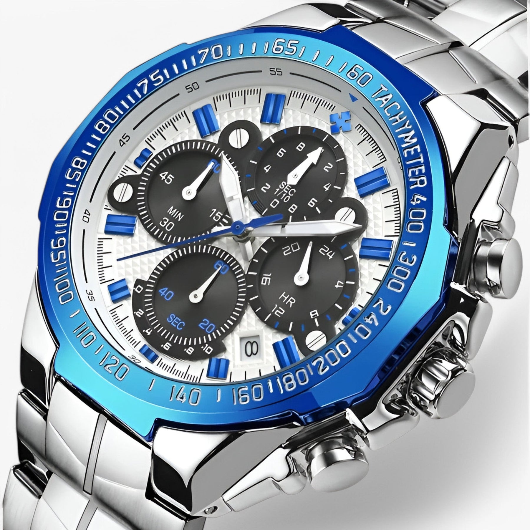 Luxe sporthorloge voor heren van zwart staal, elegante waterdichte chronograaf
