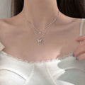 Gelaagde Ketting Zilver - Vlinderhanger Kristallen Elegant - Zilver
