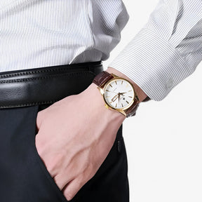 Herenhorloge Klassiek Elegant met Bruin Echt Leren Bandje, Slanke Kast