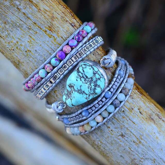 Helende Turquoise Beschermings Wikkel Armband - Turkoois - Sieraden - Pantino