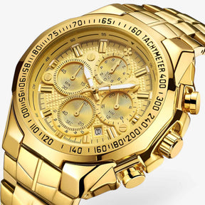 Luxe sporthorloge voor heren van zwart staal, elegante waterdichte chronograaf