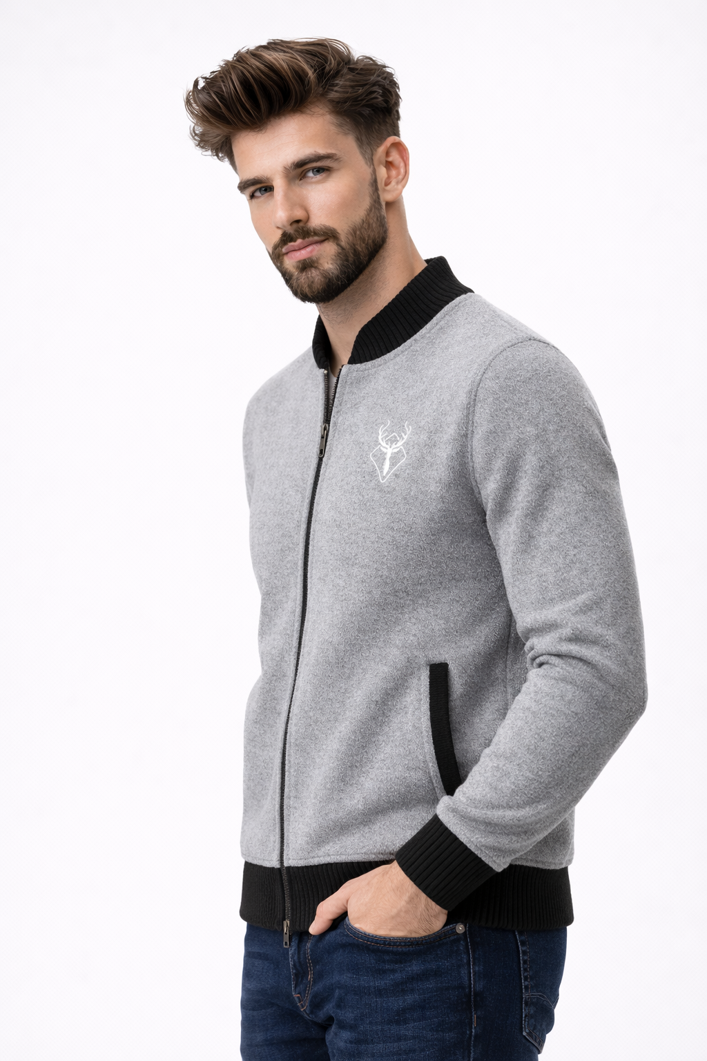 Męski kardigan na zamek 100% wełna merino - ciepły, miękki i wygodny