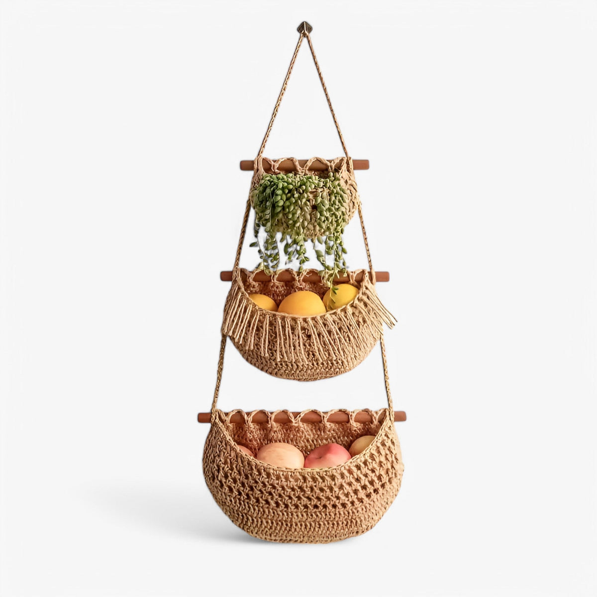 Fruitmanden : Mila | Hangende Jute Fruitmand met 3 Niveaus in van Pantino