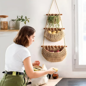Fruitmanden : Mila | Hangende Jute Fruitmand met 3 Niveaus in van Pantino