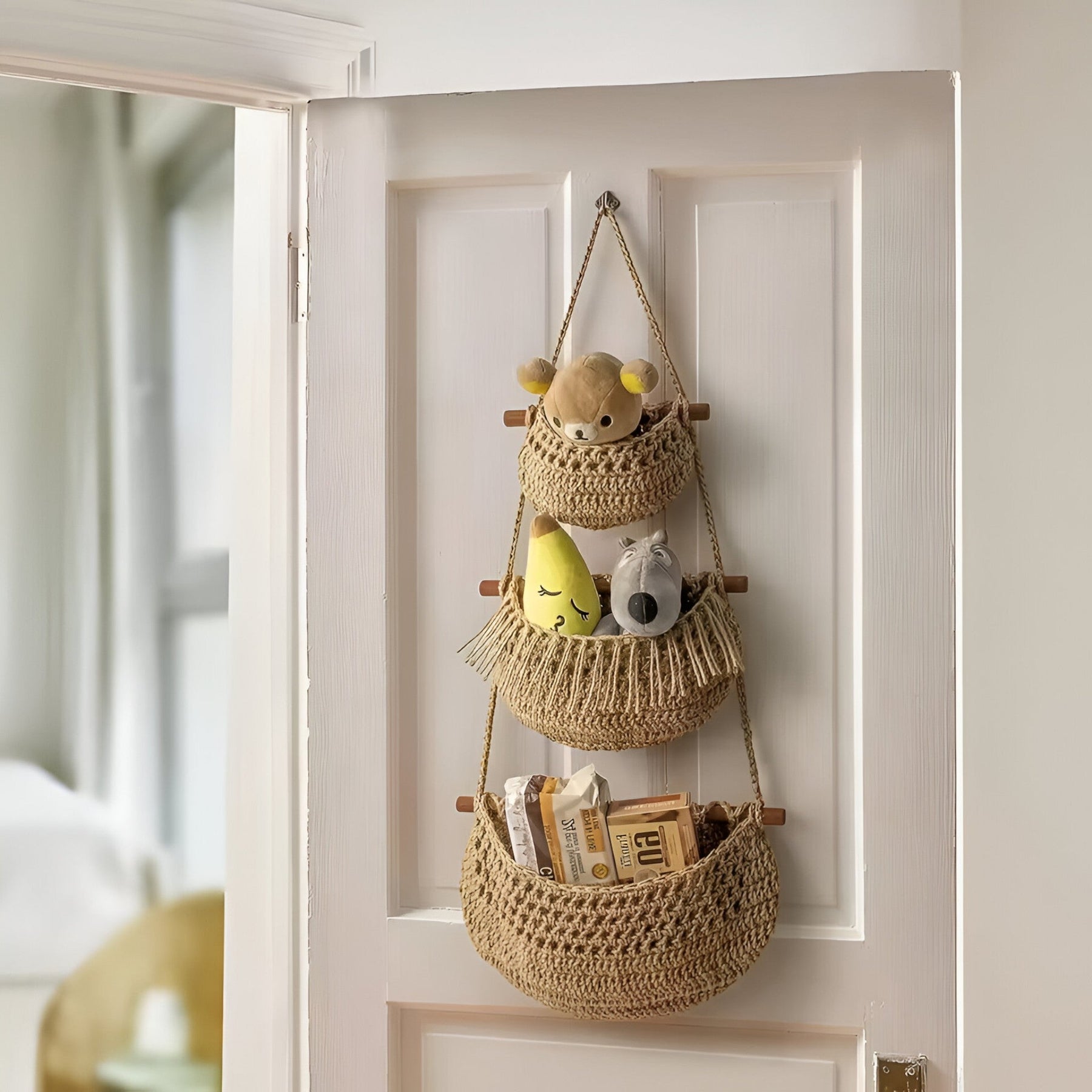 Fruitmanden : Mila | Hangende Jute Fruitmand met 3 Niveaus in van Pantino