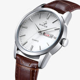 watches : Renzo | Klassiek luxe leren horloge in zilver bruin van Pantinoshop