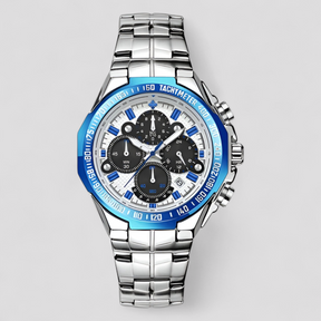 watches : Lucien | Militair chronograafhorloge van staal in blauw zilver van Pantinoshop