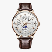 Horloges : Alex | Heren Mechanisch Polshorloge met Maanfase in Roségoud Wit van Pantino