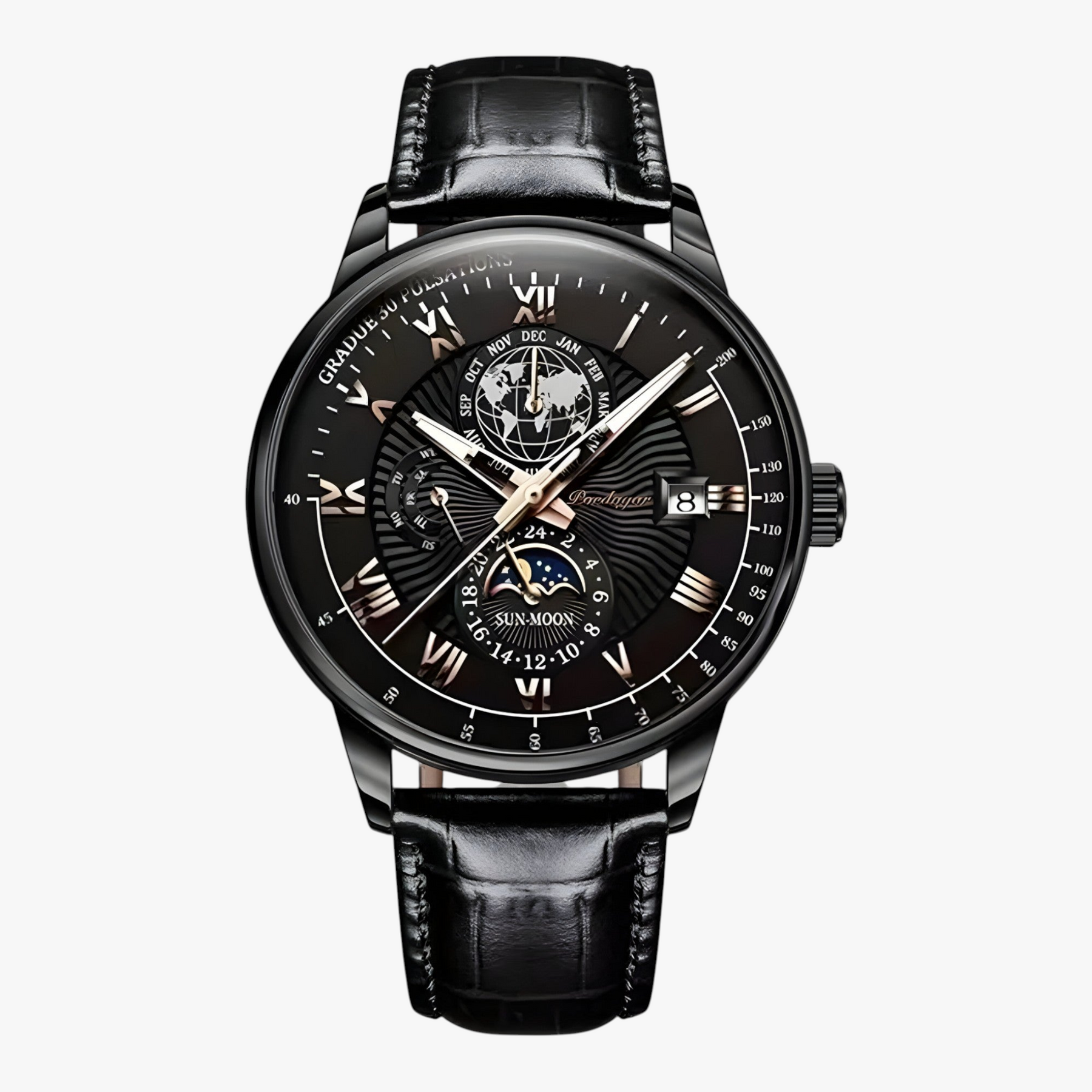 Horloges : Alex | Heren Mechanisch Polshorloge met Maanfase in Zwart Zwart van Pantino