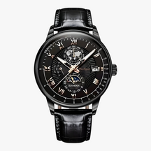 Horloges : Alex | Heren Mechanisch Polshorloge met Maanfase in Zwart Zwart van Pantino