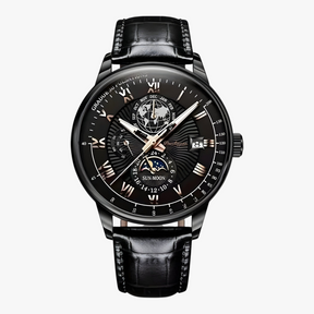 Horloges : Alex | Heren Mechanisch Polshorloge met Maanfase in Zwart Zwart van Pantino