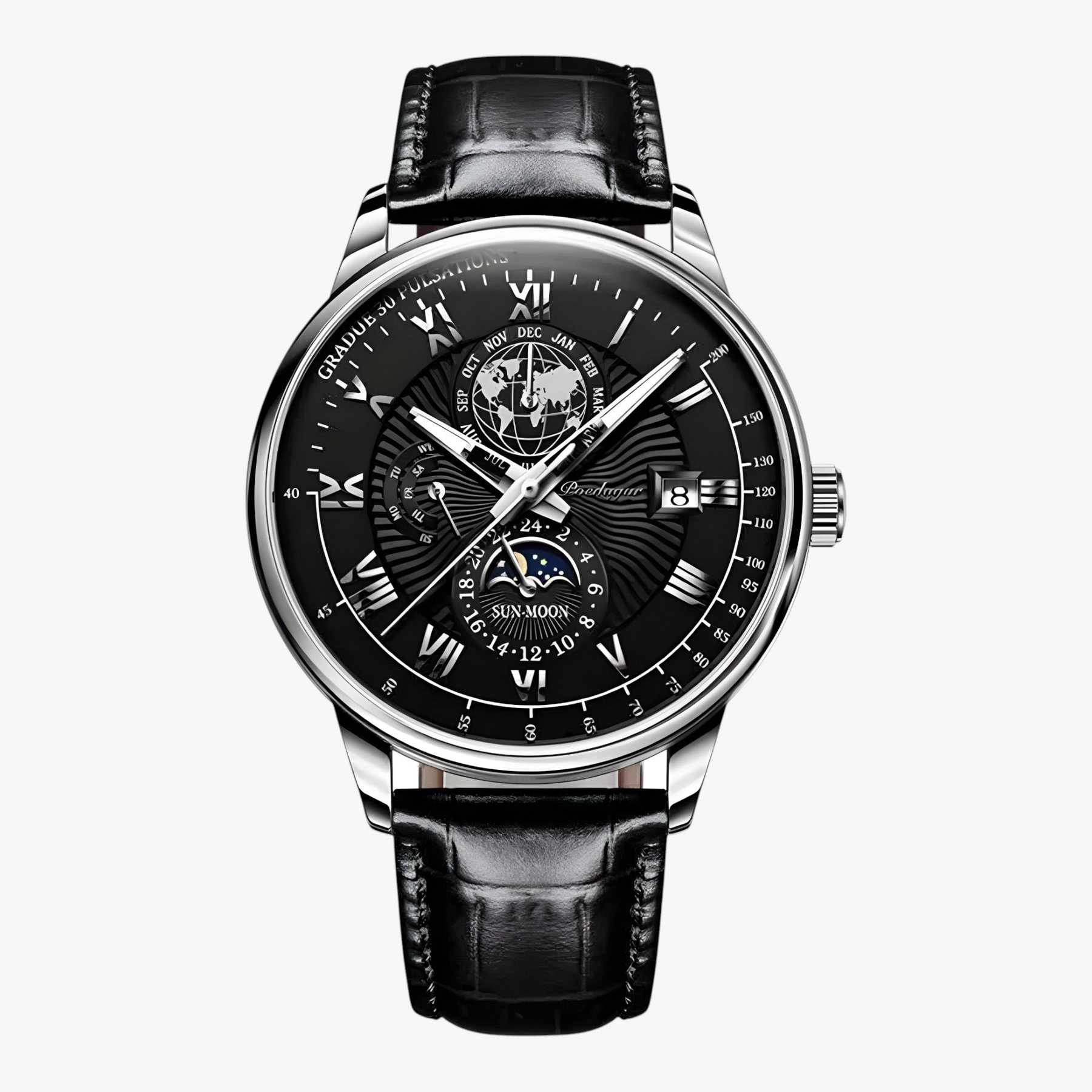 Horloges : Alex | Heren Mechanisch Polshorloge met Maanfase in Zilver Zwart van Pantino