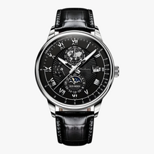 Horloges : Alex | Heren Mechanisch Polshorloge met Maanfase in Zilver Zwart van Pantino