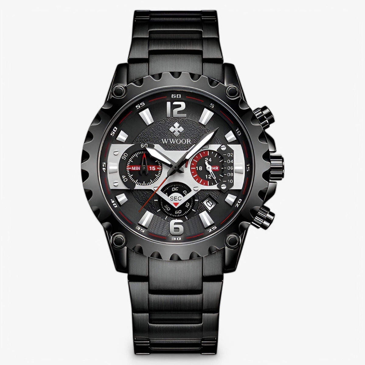 watches : Cleo | Luxe chronograafhorloge van roestvrij staal in zwart zwart van Pantinoshop