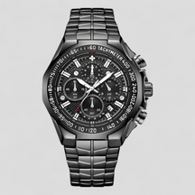 watches : Lucien | Militair chronograafhorloge van staal in zwart zwart van Pantinoshop