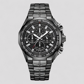 watches : Lucien | Militair chronograafhorloge van staal in zwart zwart van Pantinoshop