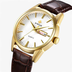 Herenhorloge Klassiek Elegant met Bruin Echt Leren Bandje, Slanke Kast