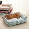 Cama para perros beige con patrón de cuadros - Lugar de descanso suave - 100% algodón