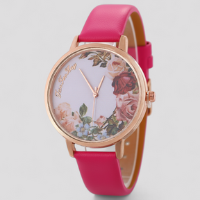 Ashley | Dameshorloge met leren band en simpel, modieus ontwerp-€25 : Ashley | Dameshorloge met leren band en simpel, modieus ontwerp in Rode Roze van Pantinoshop