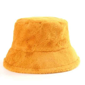 Hoeden : Bucket Hat van Imitatiebont met Luipaardprint in Winterse Koeienprint - Khaki Luipaard in Geel van Pantino