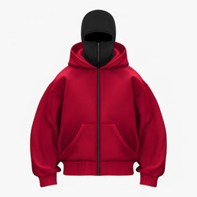 Jacket : Jessy | Fleece bivakmuts met volledige ritssluiting in Rood Zwart van Pantino