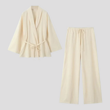Eleganckie lniane kimono damskie z paskiem - idealne na lato i wiosnę