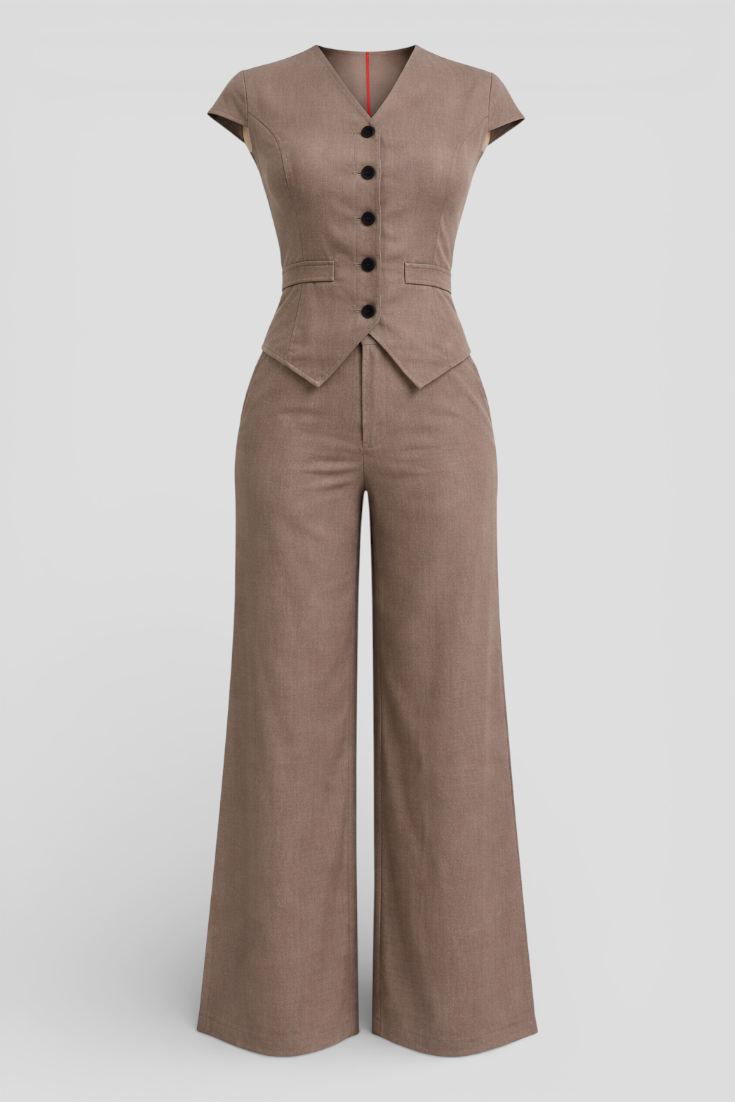 Women's Dress : Broek Dames Blauw - Elegante Top en Set in Khaki van Pantino