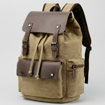 bags : Rugzak Grijs - RetroRider Laptoprugzak van Canvas en Leer in Khaki van Pantino