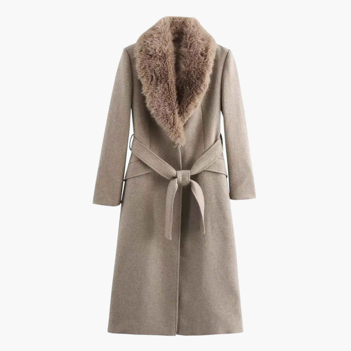 Damesjassen & -jacks : Mary | Lange Dames Jas Winter met Bontkraag in Khaki van Pantino