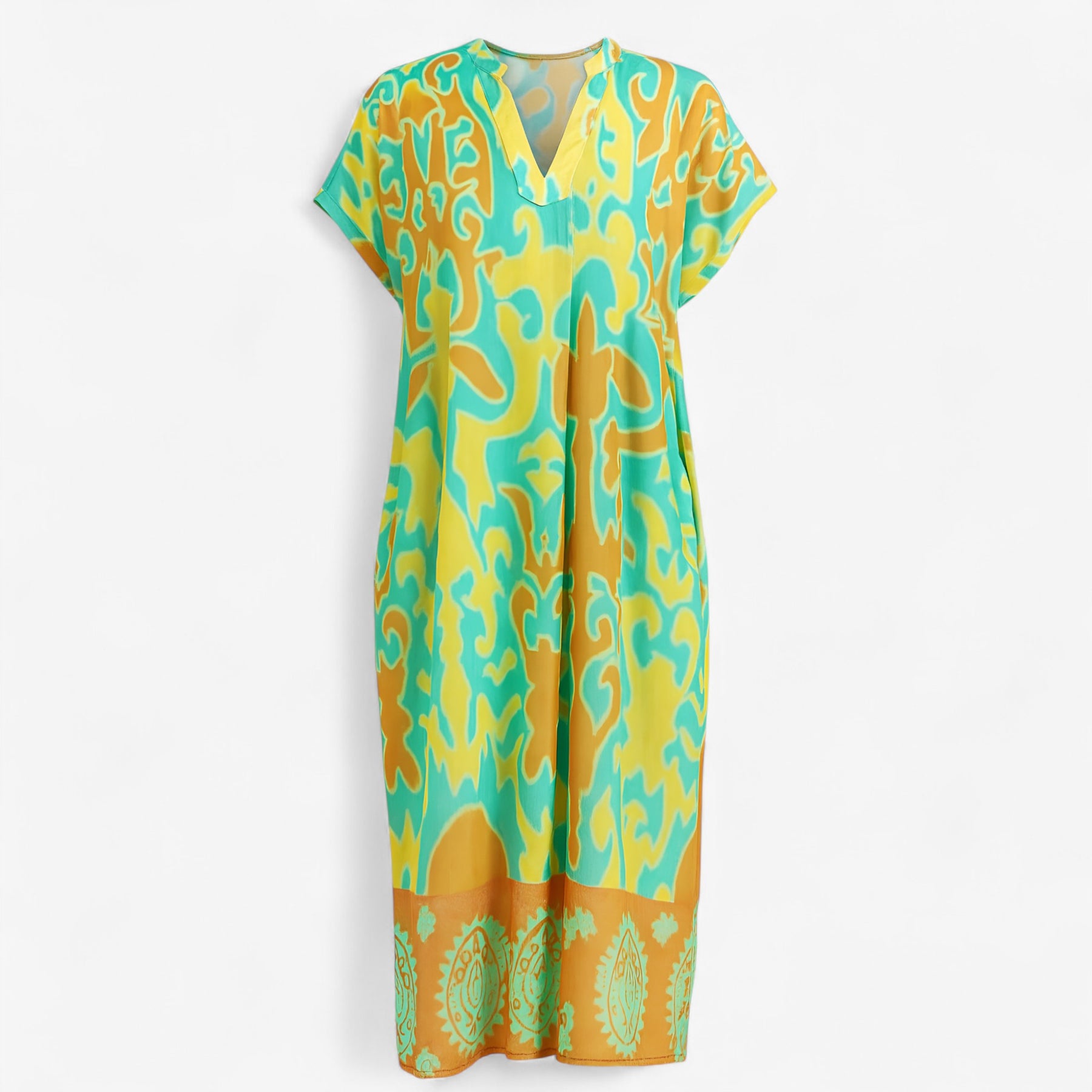 Women's Dress : Nova | Lange Dames Jurk met Bloemenprint in Groen van Pantino