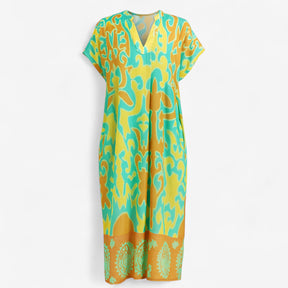Women's Dress : Nova | Lange Dames Jurk met Bloemenprint in Groen van Pantino