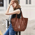 Bolso de hombro Marianne - Gran bolso tote de cuero PU suave - Amarillo marrón