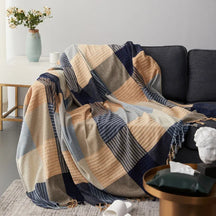 Sully | Cosy kwastjesdeken - Beige Blauw - Scandinavian Blankets - Pantino