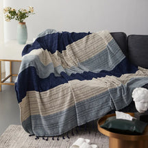 Sully | Cosy kwastjesdeken - Driekleur blauw - Scandinavian Blankets - Pantino